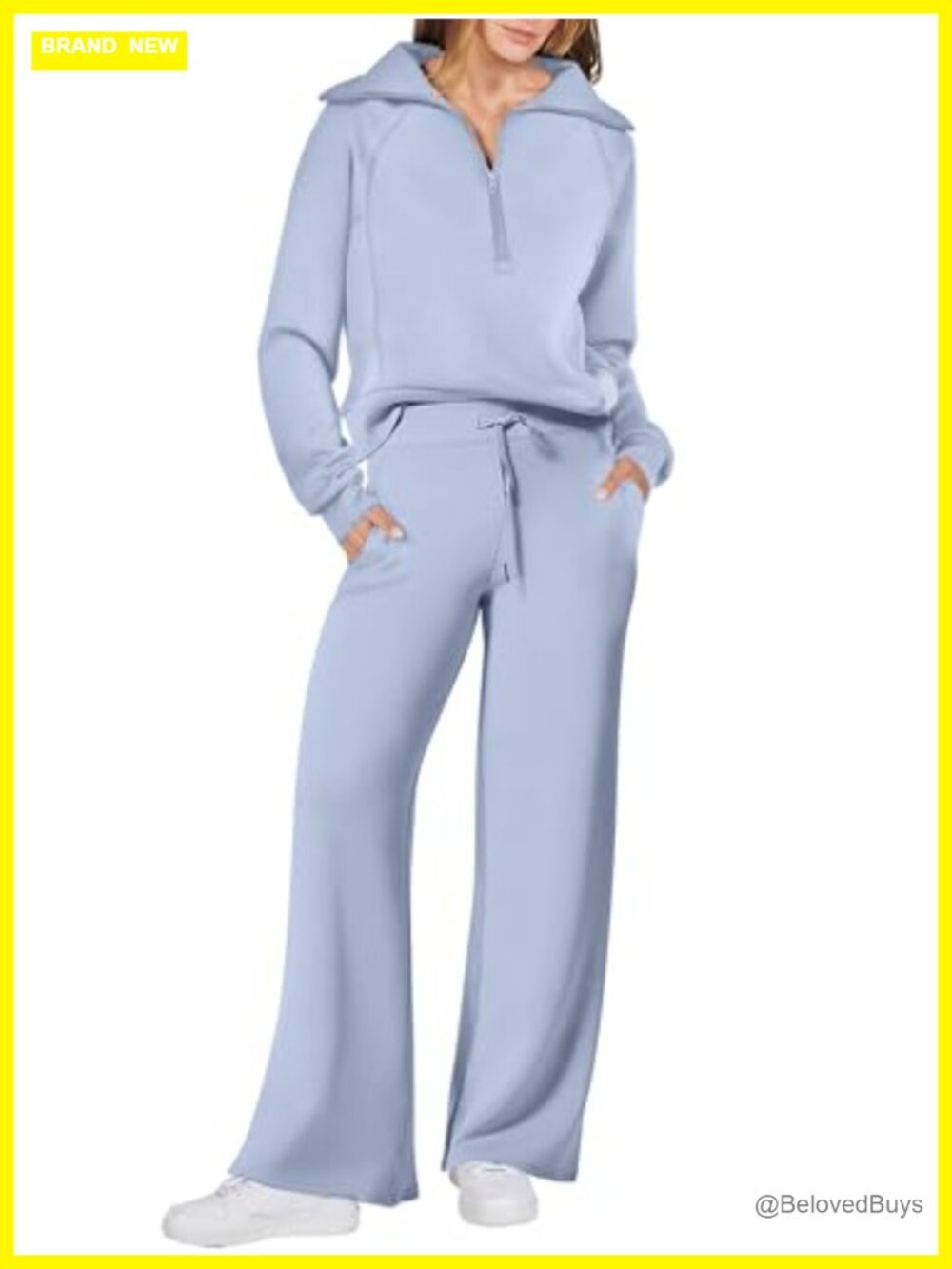 Women's 2 Piece Sweatsuit Set Oversized Half Zip Top Wide Leg Sweatpants Lounge
